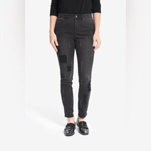 Joseph Ribkoff Black Grey Distressed Embellished Skinny Jeans Size 10